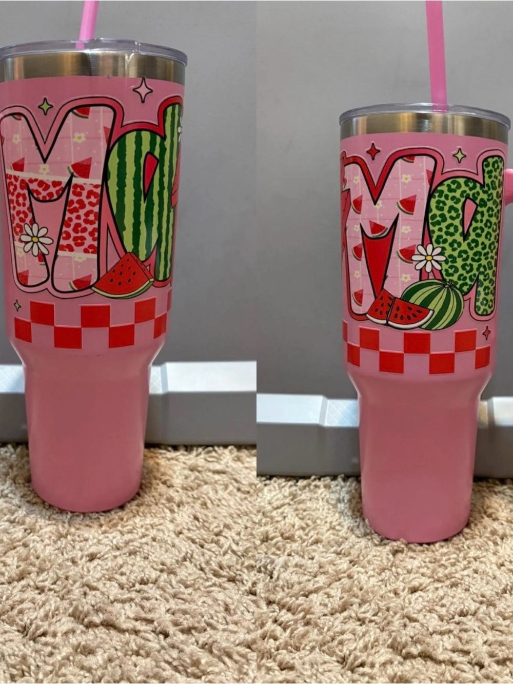 Pink Watermelon Graphic Tumbler with Straw